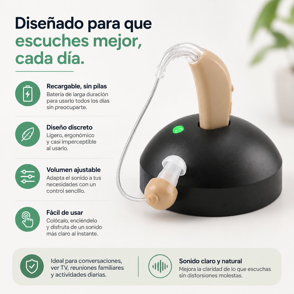 Audífono amplificador recargable